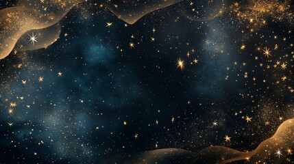 Wall Mural - Starlit expanse with golden stars against a radiant black background enriching the night sky experience