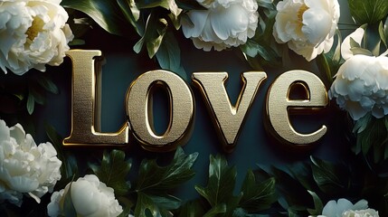 Wall Mural - Elegant Metallic Gold Love Letters on White Background   Romantic Design