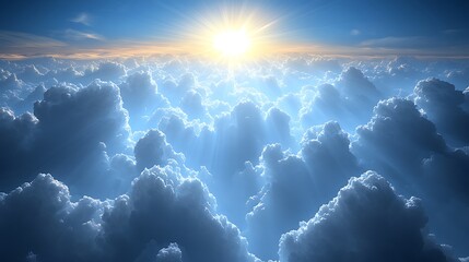 a deep blue midday sky dotted with fluffy, white cumulus clouds.