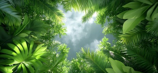 Wall Mural - Tropical Canopy Sky View. Jungle foliage background