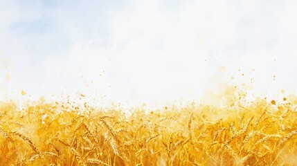 Wall Mural - Golden wheat field under a clear blue sky with splashes of color, evoking harvest season