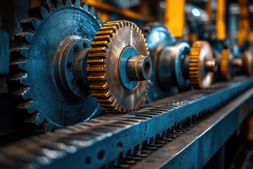 Poster - Gears rotating in industrial factory machinery closeup