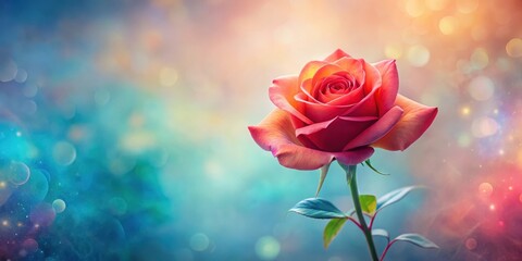 Wall Mural - A Single Rose Bloom with Soft, Dreamy Background Featuring Vibrant Hues and a Gentle Bokeh Effect