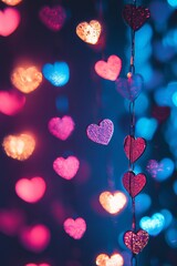 Wall Mural - Romantic Bokeh Background with Red and Pink Hearts, Vibrant Colors and Blurred Lights