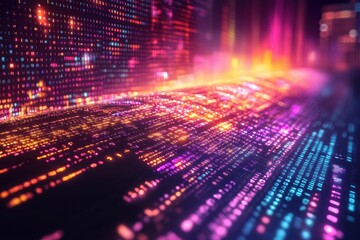 Poster - A vibrant digital landscape illuminated by colorful streams of data, showcasing the beauty of technology in a mesmerizing visual display.