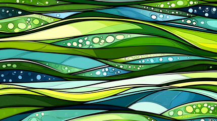 Wall Mural - Abstract green and blue wavy lines background design