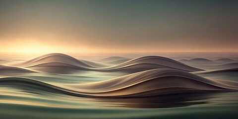 Wall Mural - Serene Sunset Over Rolling Abstract Hills, a Dreamlike Landscape of Gentle Curves and Warm Hues