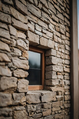 Wall Mural - Rustic Stone Wall with Small Window: Architectural Detail of a Stone Building