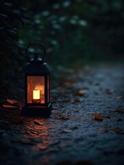 Wall Mural - lantern on dark path