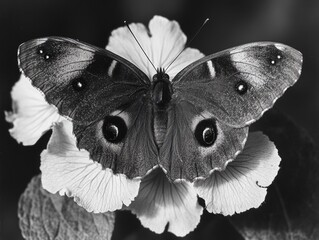 Poster - Black and White Butterfly on Flower,