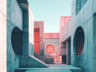 Poster - Concrete Building with Red Circle