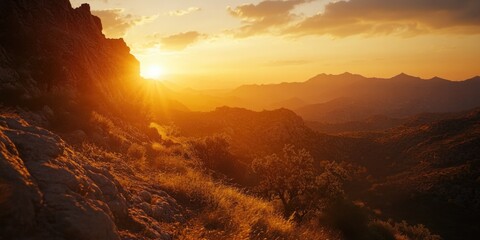 Wall Mural - Sunset Over Mountains