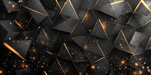 Wall Mural - Abstract black geometric background with glowing triangles