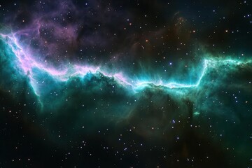 Wall Mural - cosmic ballet of intertwining nebulae in deep purples and teals, casting ethereal light across a distant ringed planet