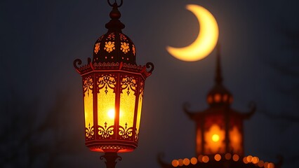 ornate lantern glow, festive moonlit night
