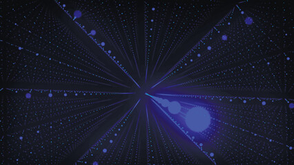 Wall Mural - Blue futuristic flow. Data flow information. Digital communication concept. Abstract futuristic background with particles and linear grid. Vector illustration.