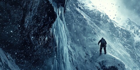 Wall Mural - man on snowy mountain