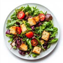 Wall Mural - Plate of Small Servings of Salad, Side And Garnish, Bread And Butter Plate Style, top view, isolated on white, photorealistic food