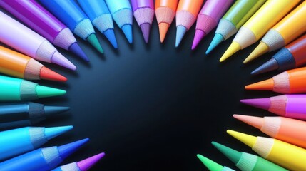 Wall Mural - colorful crayons forming a circle on a dark background