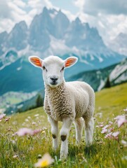 Wall Mural - Sheep in Flower Field