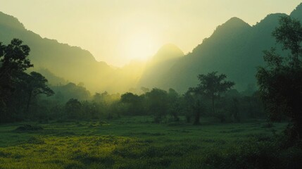 Wall Mural - Sunset Over Mountains