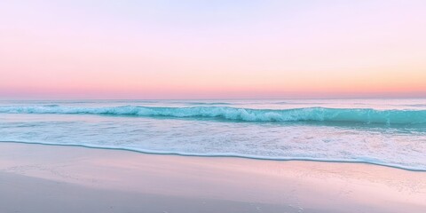 Wall Mural - a serene beach at sunset with gentle waves and pastel colors in the sky.