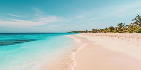 Wall Mural - a serene beach landscape featuring clear turquoise waters and soft sandy shore.