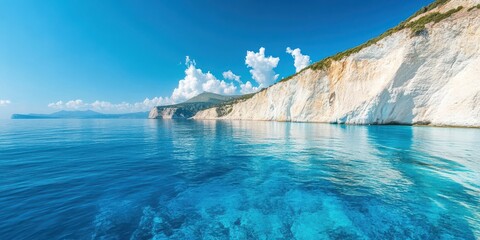 Wall Mural - a serene coastal view with crystal clear waters and majestic cliffs.