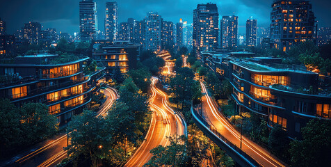 Poster - A futuristic city at night. street.