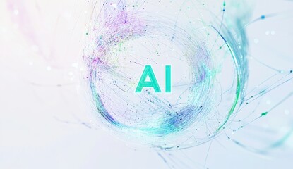 Abstract AI concept with swirling lines and data points.