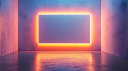 Aufkleber - Captivating minimalist glowing geometric frame against a vibrant abstract interior backdrop creating a striking futuristic and modern aesthetic  The clean lines contrasting colors