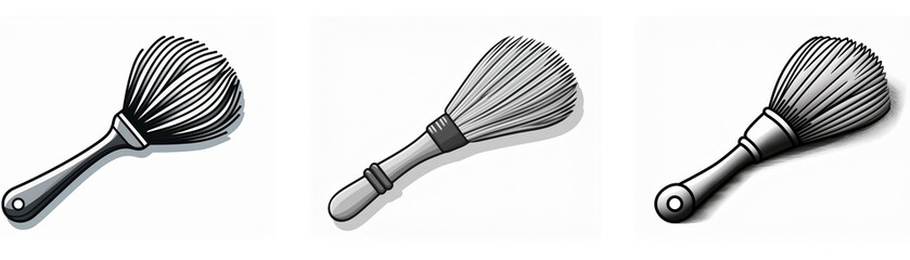 Poster - Three grayscale icons depict kitchen utensils resembling whisks or brushes with varying handle lengths and bristle densities.