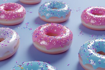 Wall Mural - Donuts with Sprinkles on Blue Surface