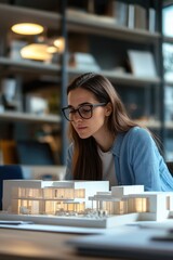 Canvas Print - Woman Examining Architectural Model