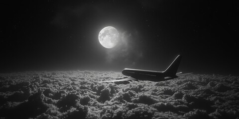 Poster - AirPlane Under Full Moon