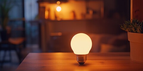 Poster - Wooden table with light bulb