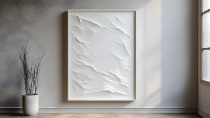 Aufkleber - Elegant minimalist wall art featuring a beautifully framed textured abstract pattern in soothing monochrome tones creating a serene contemporary and sophisticated atmosphere in any interior space