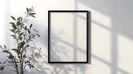 Aufkleber - Minimalist botanical shadow frame with lush green leaves and branches casting a serene natural shadow pattern on a clean simple background  Peaceful