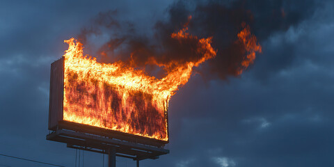 Wall Mural - Billboard Structure on Fire at Dusk
