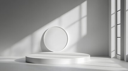 Aufkleber - Minimalist geometric architectural display with striking contrasting lighting and dramatic shadows creating a clean modern