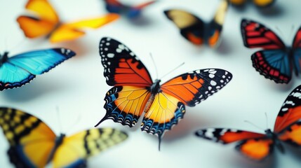 Sticker - Colorful Butterflies on White Surface