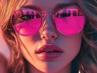 Canvas Print - Woman with pink sunglasses