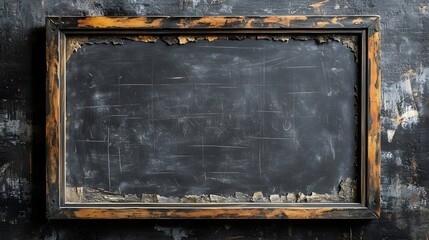 Leinwandbilder - Old weathered wooden blackboard or chalkboard with chalk marks grunge texture and a vintage frame as a backdrop for education school learning teaching and classroom concepts