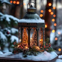 Aufkleber - Christmas lantern, Vintage lantern illuminating.