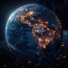 Fototapete - A planet earth with lights at night.