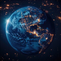 Fototapete - A planet earth with lights at night.