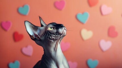 Poster - Cat with hearts background