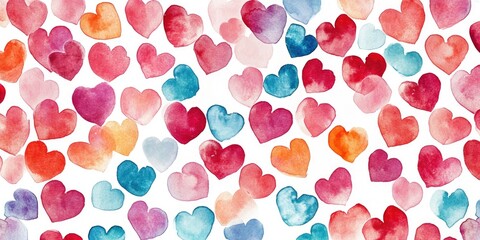 Sticker - Watercolor Hearts on White Background