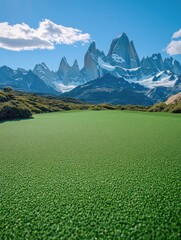 Wall Mural - Mountainous landscape with green field