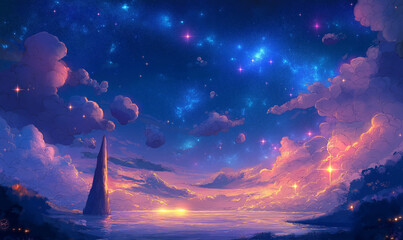 Wall Mural - Endless Sky Aglow with the Brightness of Distant Stars, Creating a Stunning Celestial Display